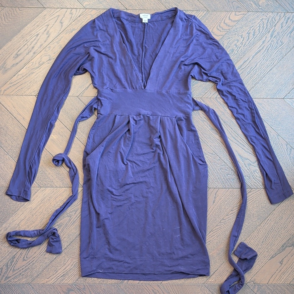 Aritzia WILFRED | Purple Long Seeve Dress | V-Neck Wrap Dress | Size XS